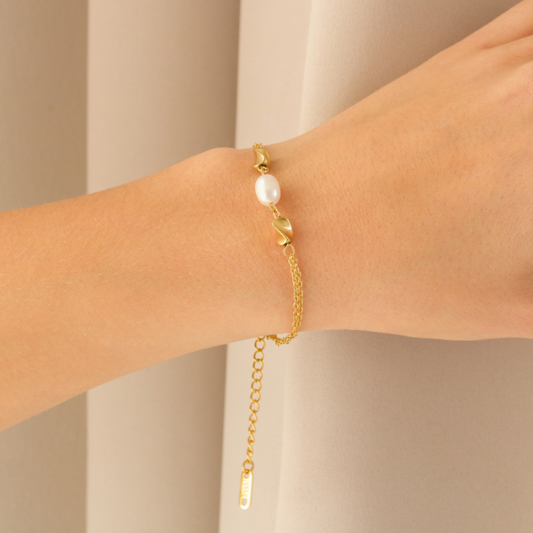 waterproof parel armband in verguld staal - OCEANA