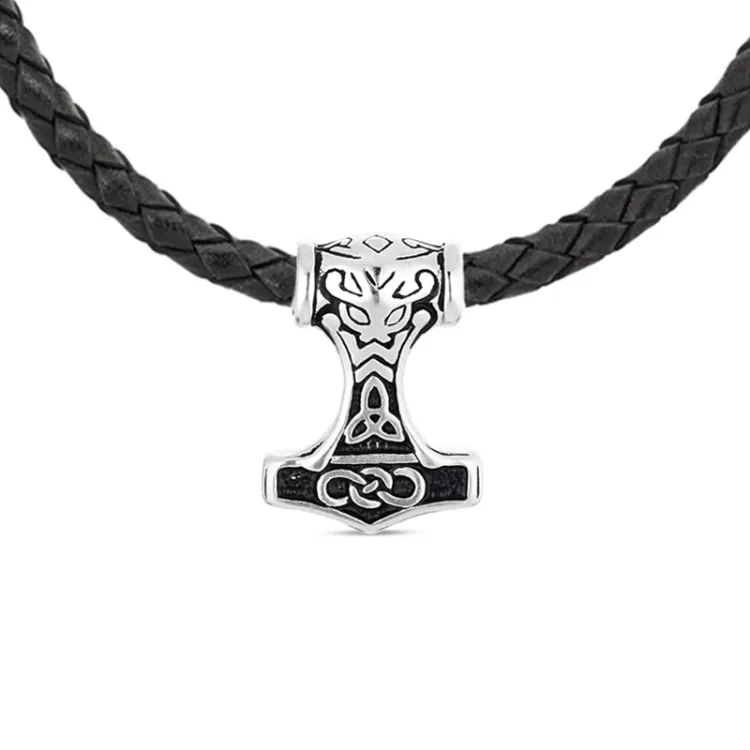 waterproof de hamer van thor ketting in leren met hanger in staal - OCEANA