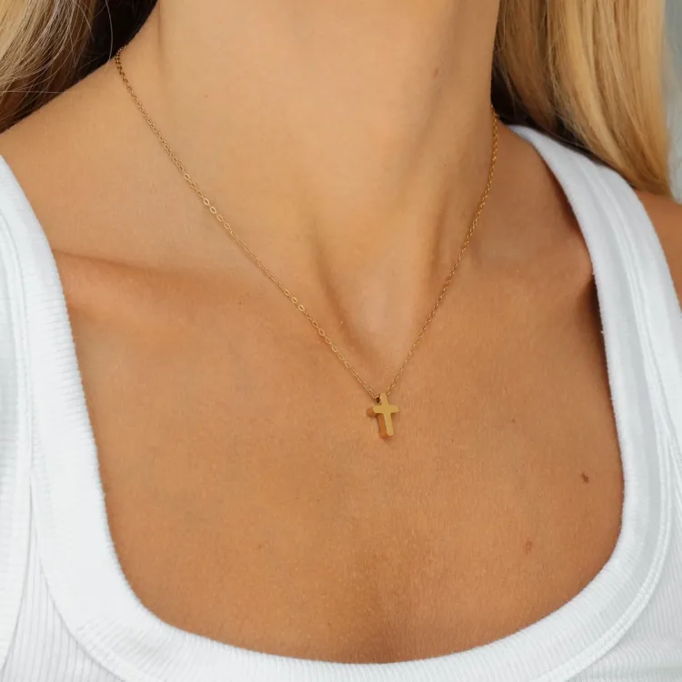 waterproof kruis ketting in verguld staal met kruis hanger in staal - OCEANA