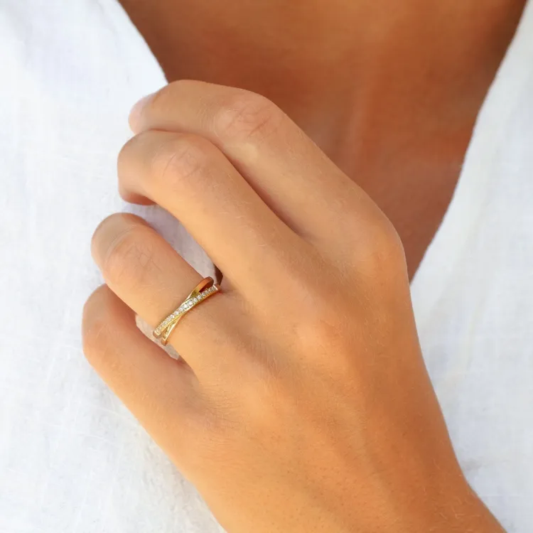 waterproof zirkoon ring in verguld staal - OCEANA