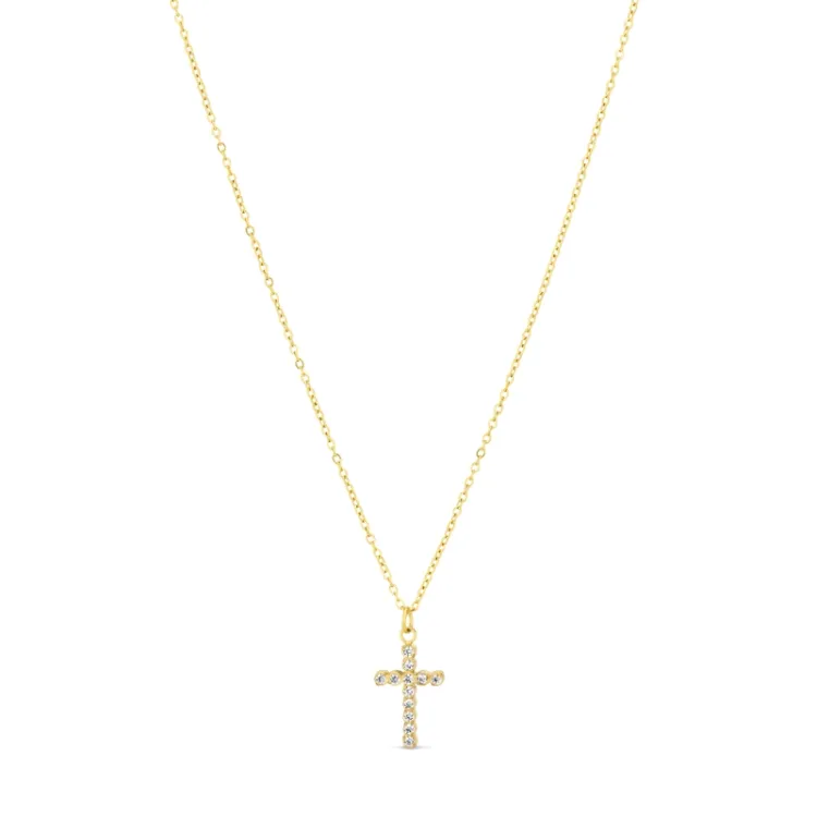 waterproof kruis witte zirkoon ketting in verguld staal - OCEANA