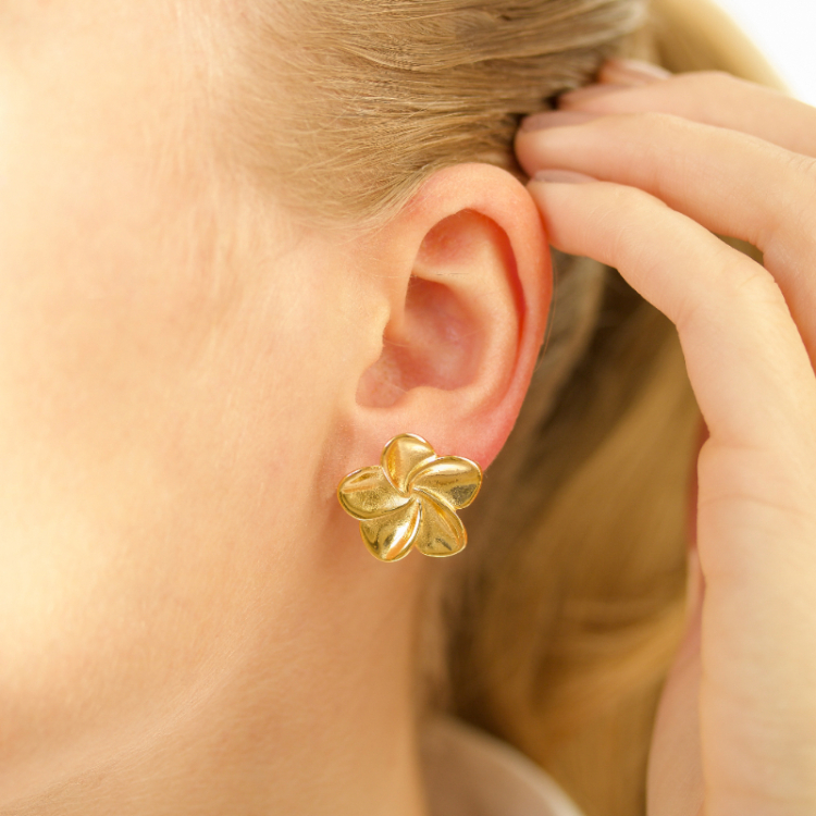 waterproof bloem oorbellen in verguld staal - OCEANA