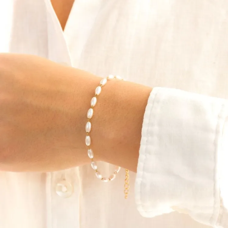 waterproof parel armband in verguld staal - OCEANA