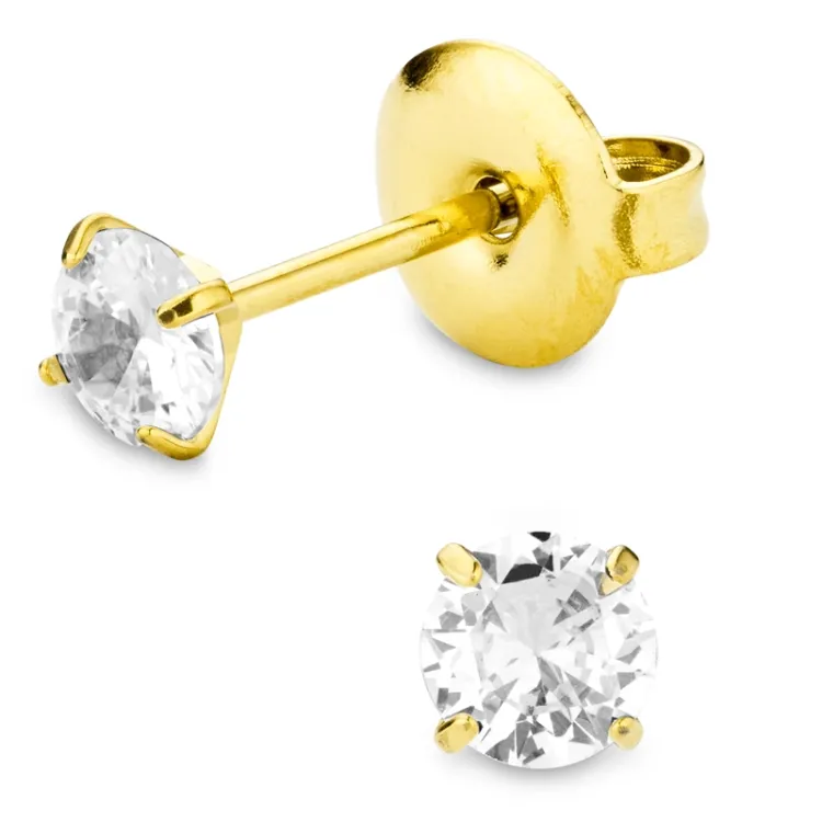 4 mm waterproof zirkoon solitaire oorbel in verguld staal - OCEANA