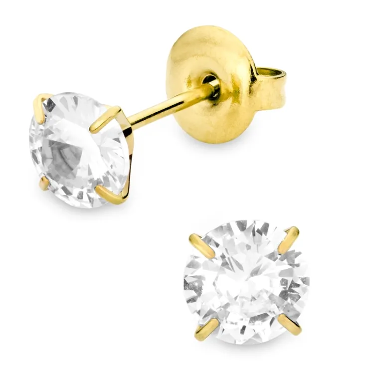 6 mm waterproof solitaire oorbel in verguld staal - OCEANA