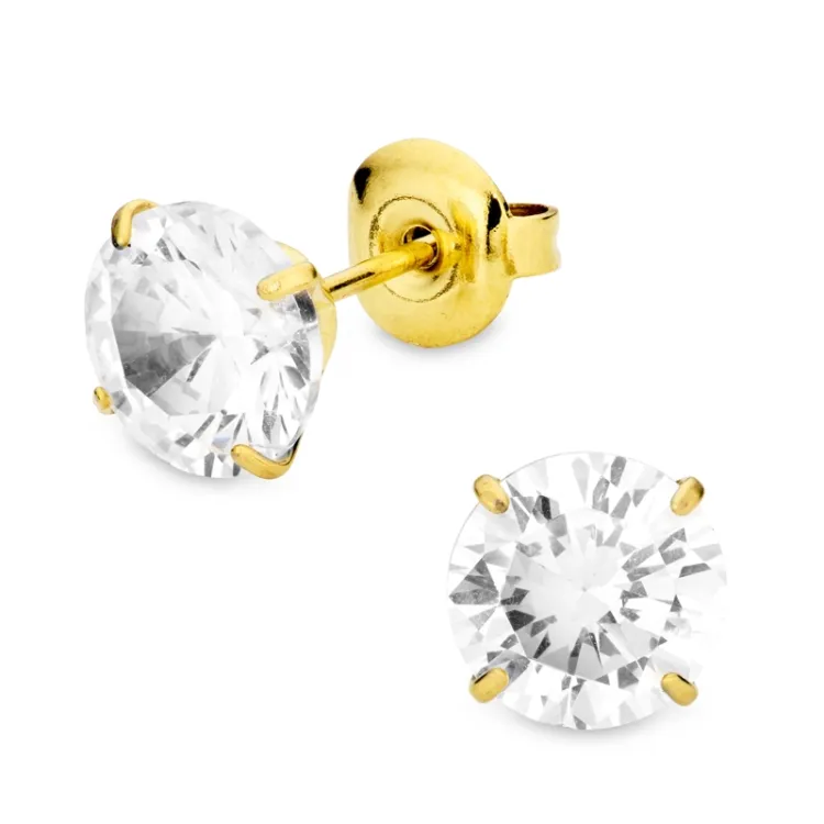 8 mm waterproof solitaire oorbel in verguld staal - OCEANA