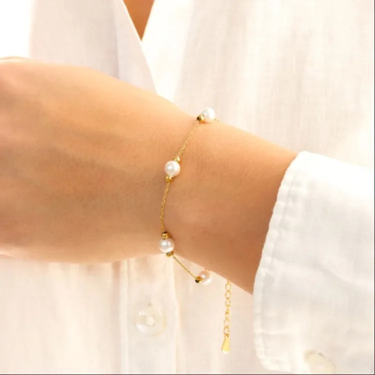 waterproof parel armband in verguld staal - OCEANA