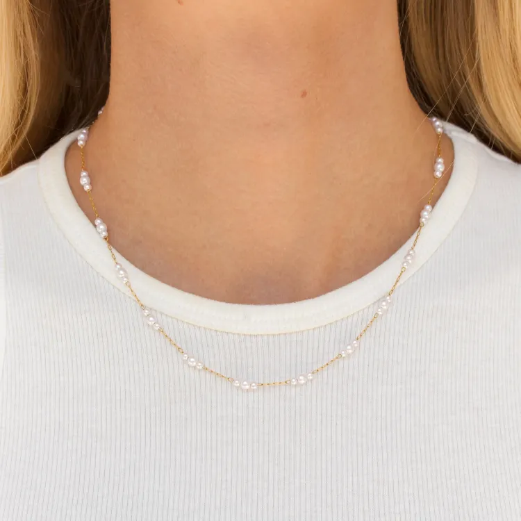 waterproof parel ketting in verguld staal - OCEANA