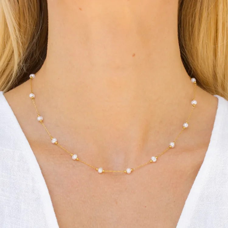 waterproof parel ketting in verguld staal - OCEANA