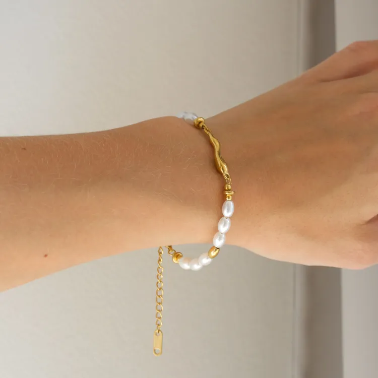 waterproof parel armband in verguld staal - OCEANA