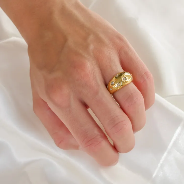 waterproof ster ring in verguld staal - OCEANA