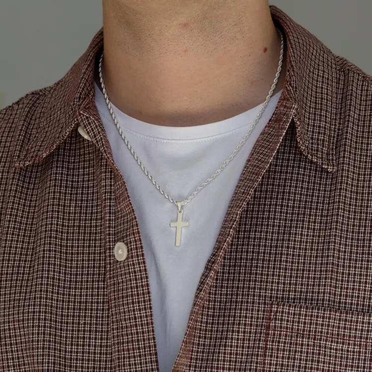 waterproof ketting in staal met kruis hanger in staal
