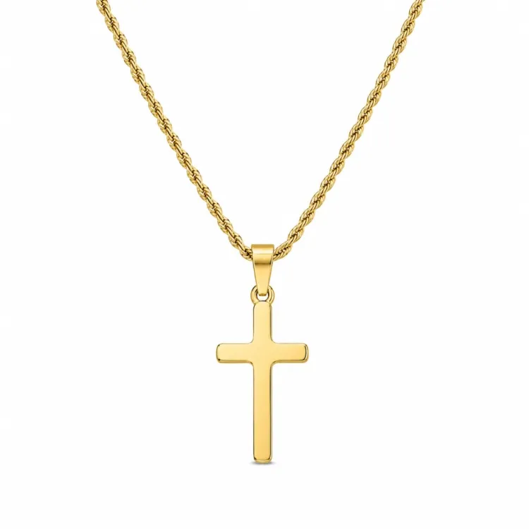 waterproof ketting in verguld staal met kruis hanger in staal