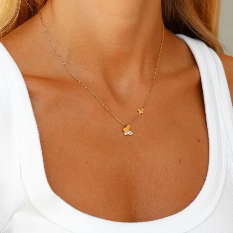 waterproof vlinder zirkoon ketting in verguld staal - OCEANA