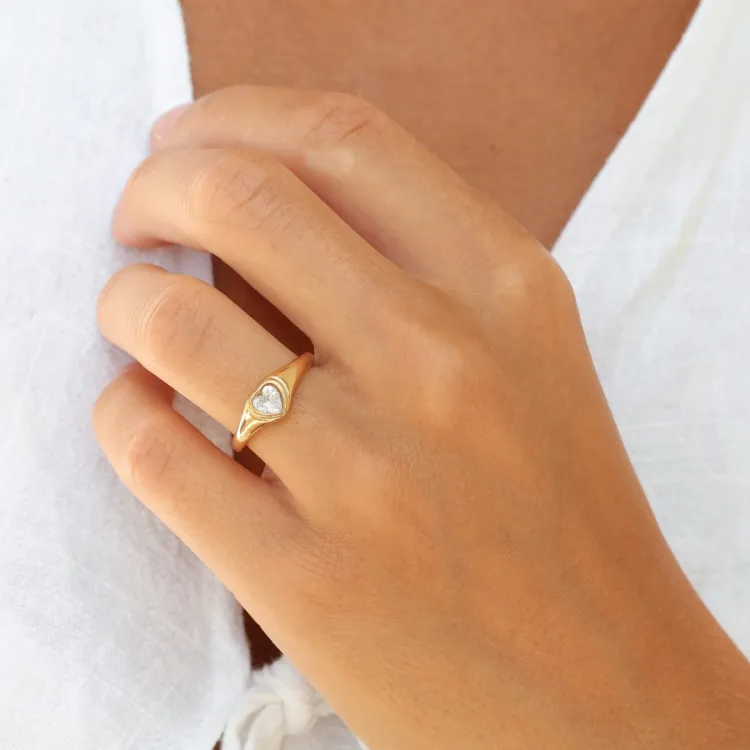 waterproof hart zirkoon ring in verguld staal - OCEANA
