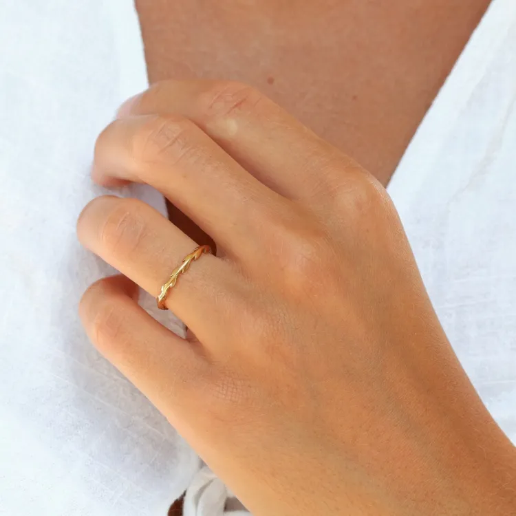 waterproof blad ring in verguld staal - OCEANA