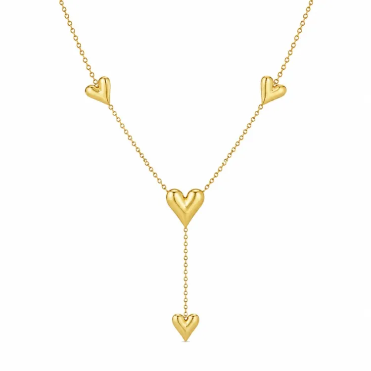 waterproof hart ketting in verguld staal met hartjes hanger in staal - OCEANA