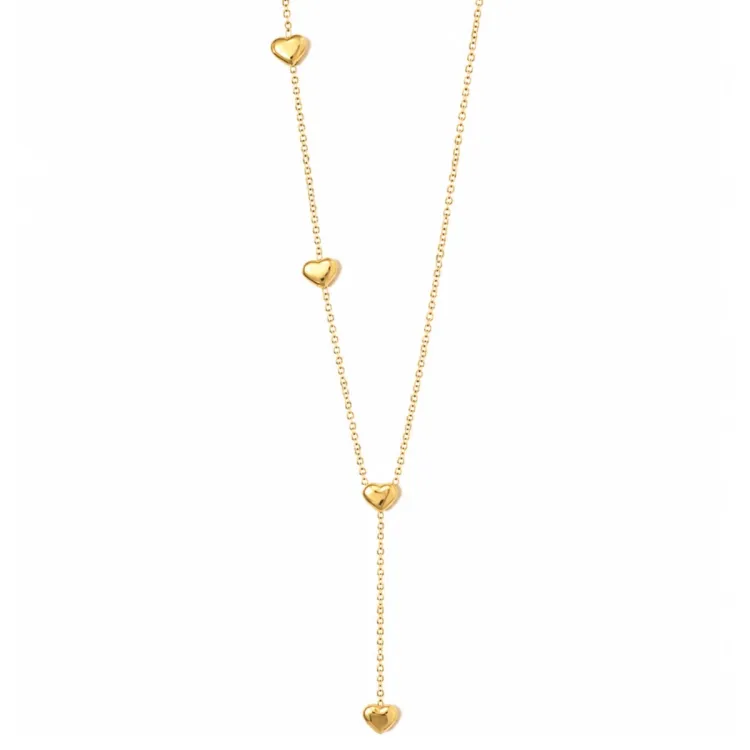 waterproof hart ketting in verguld staal met hartjes hanger in staal - OCEANA