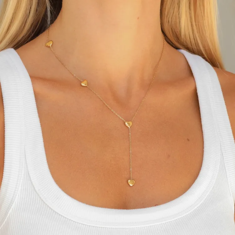 waterproof hart ketting in verguld staal met hartjes hanger in staal - OCEANA