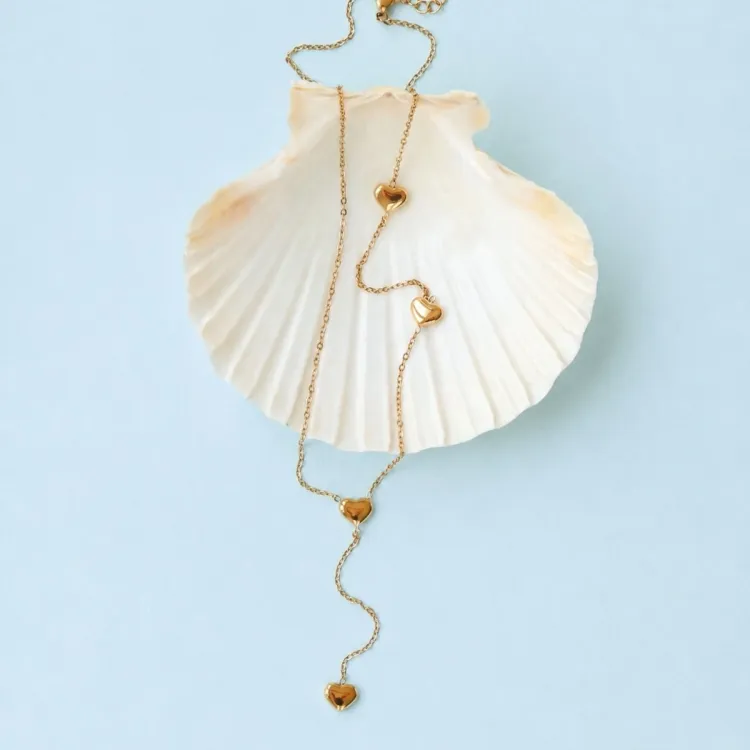 waterproof hart ketting in verguld staal met hartjes hanger in staal - OCEANA