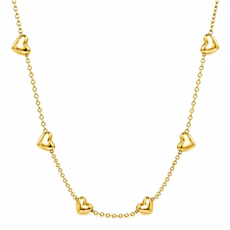 waterproof hart ketting in verguld staal met hartjes hanger in staal - OCEANA