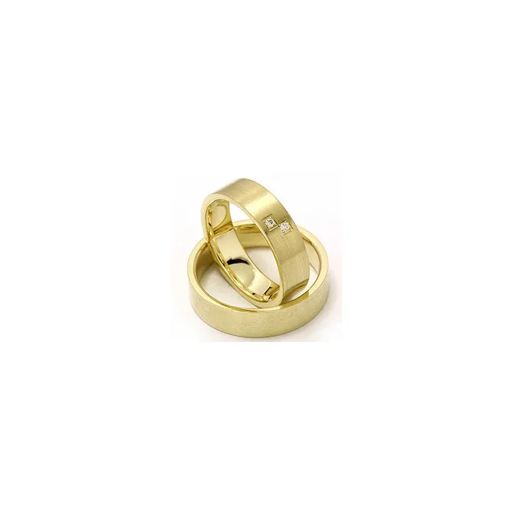 Matte platte trouwringen in 14 karaat goud 2 x 0,015 ct - set