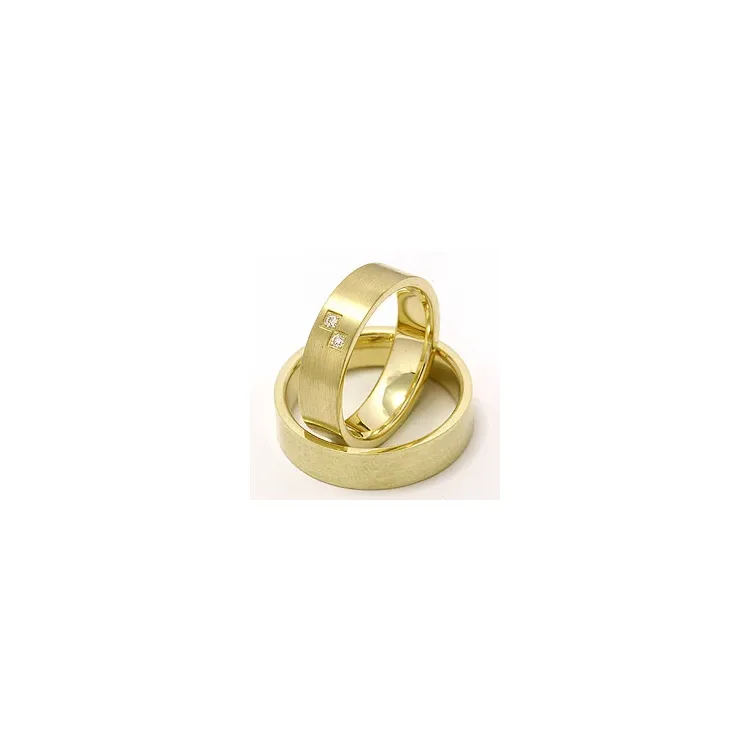Matte platte trouwringen in 14 karaat goud 2 x 0,015 ct - set