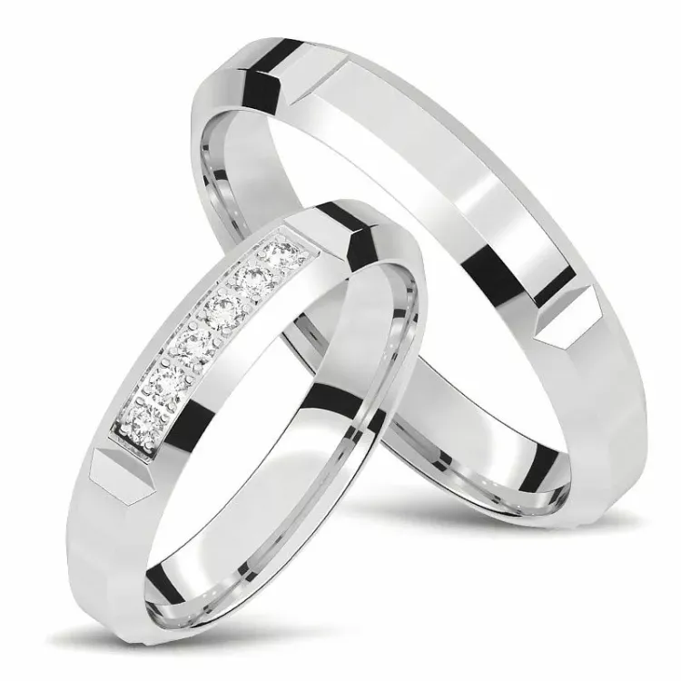 trouwringen in 14 karaat witgoud 0,0165 ct - set