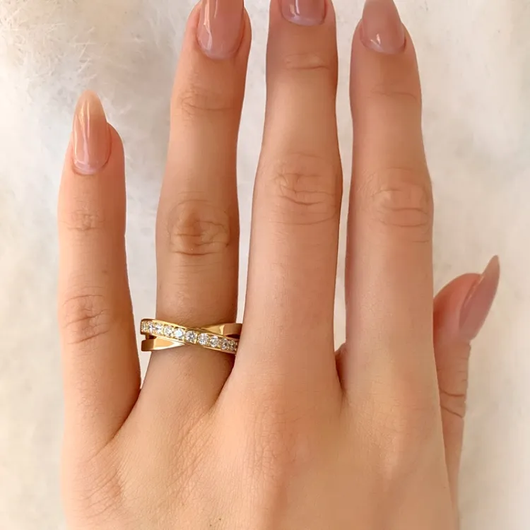 witte zirkoon verguld ring in verguld sterlingzilver