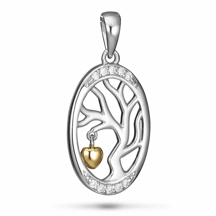 ovaal boom van het leven hanger in zilver en verguld sterlingzilver