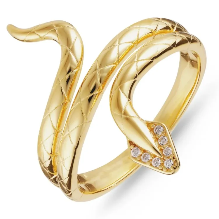 slangen zirkoon ring in verguld sterlingzilver