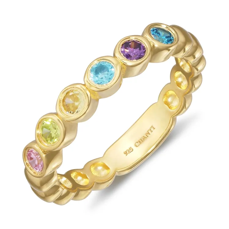 veelkleurig zirkoon ring in verguld sterlingzilver - Bubbly Twist
