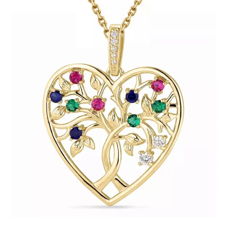 hart boom van het leven zirkoon ketting in verguld sterlingzilver met hanger in verguld sterlingzilver