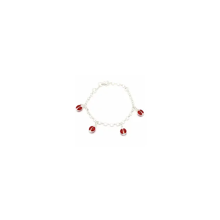 rode kinder armband in zilver met lieveheersbeestje in zilver - Little Ones