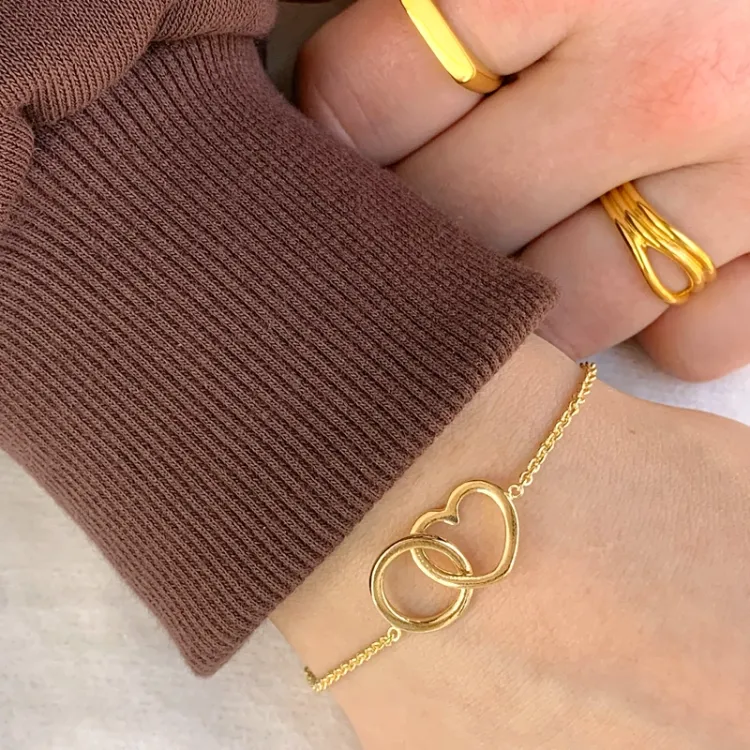 hart armband in verguld sterlingzilver met hanger in verguld sterlingzilver