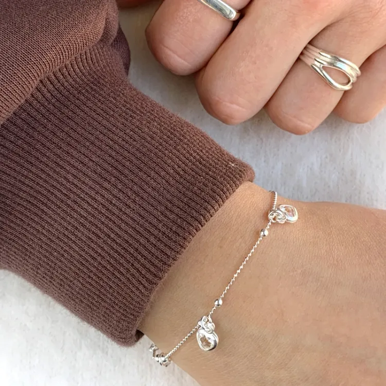 hart witte kristal armband in zilver met hanger in zilver