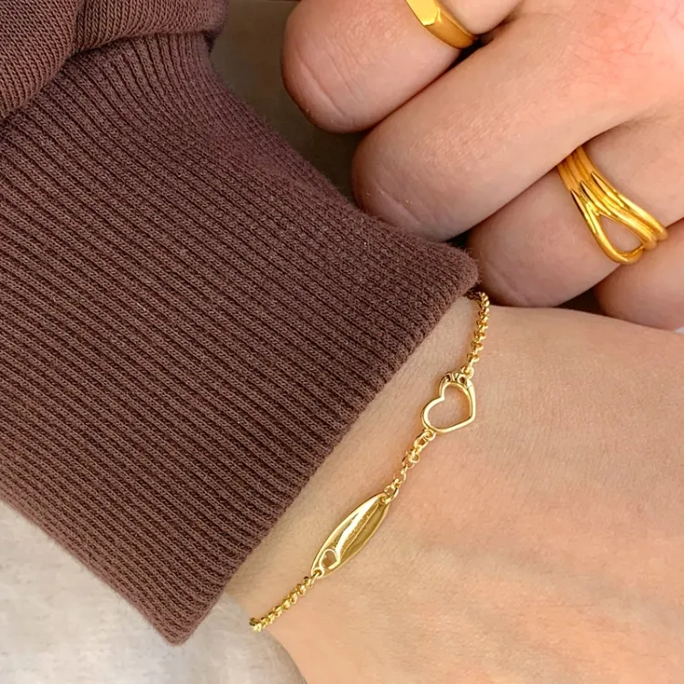 hart armband in verguld sterlingzilver met hanger in verguld sterlingzilver