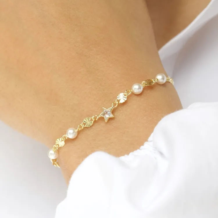 ster armband in verguld sterlingzilver met hanger in roestvrij staal