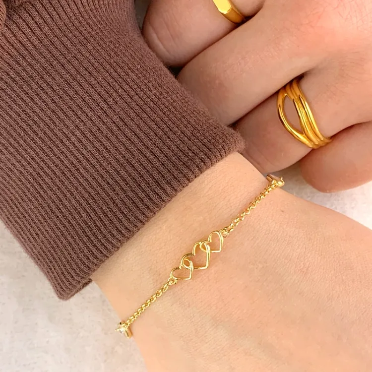 hart armband in verguld sterlingzilver met hanger in verguld sterlingzilver