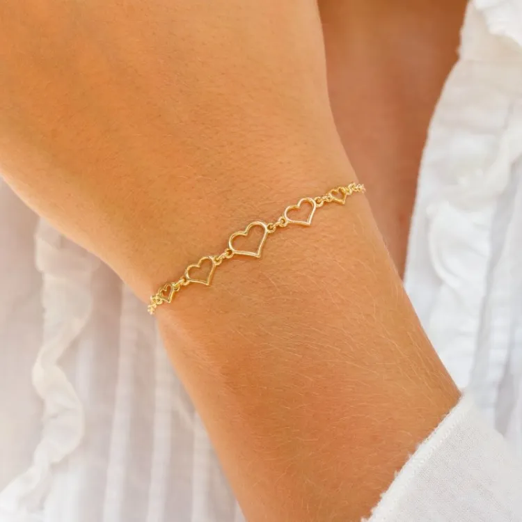 hart armband in verguld sterlingzilver met hanger in verguld sterlingzilver