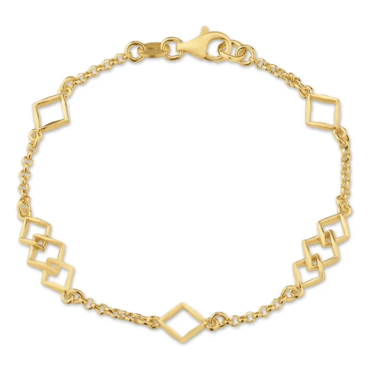 vierkant armband in verguld sterlingzilver met hanger in verguld sterlingzilver