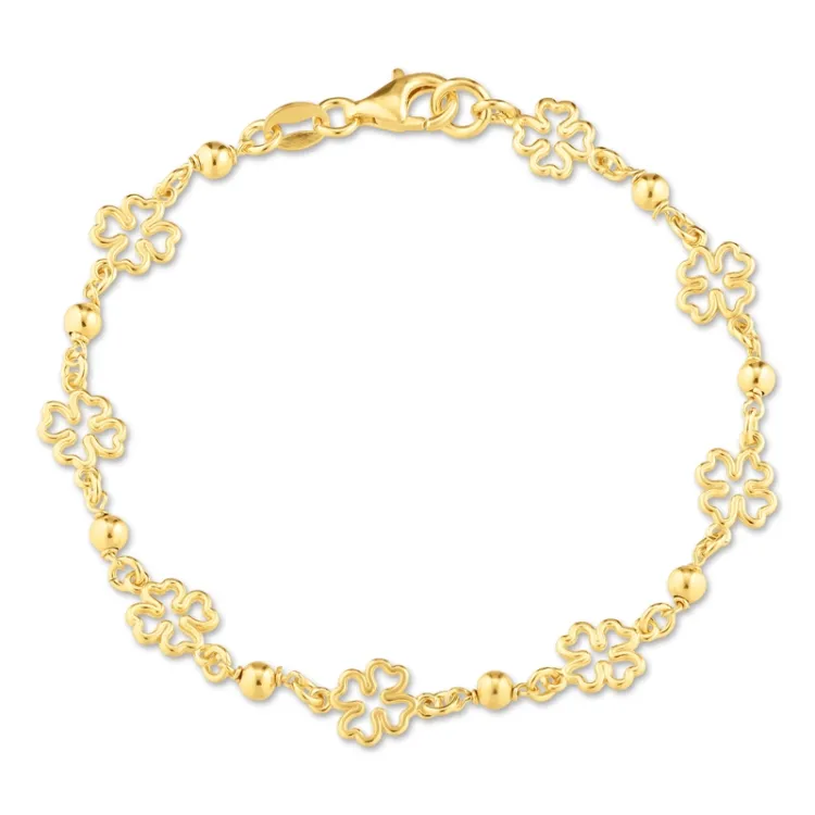 klavertje vier armband in verguld sterlingzilver met hanger in verguld sterlingzilver