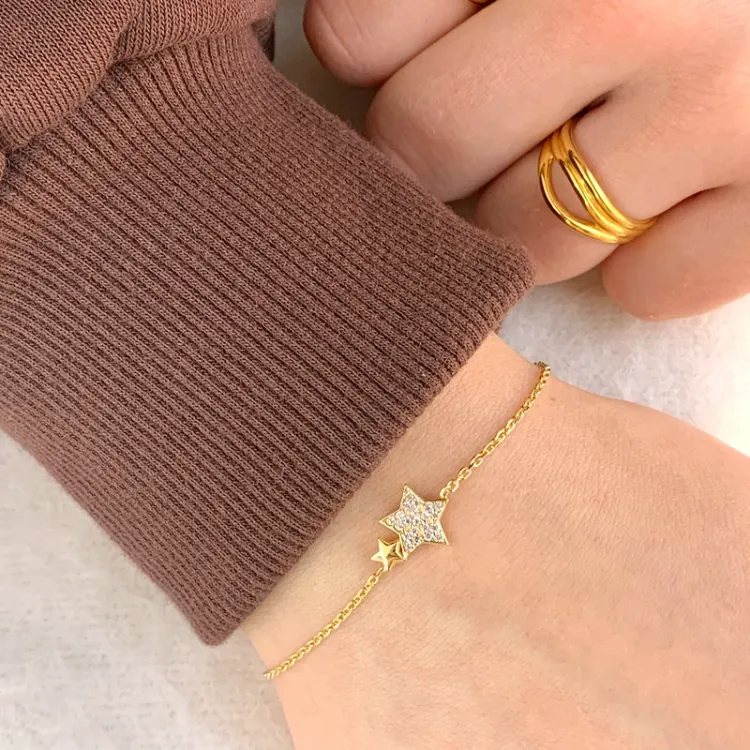 ster armband in verguld sterlingzilver met hanger in verguld sterlingzilver