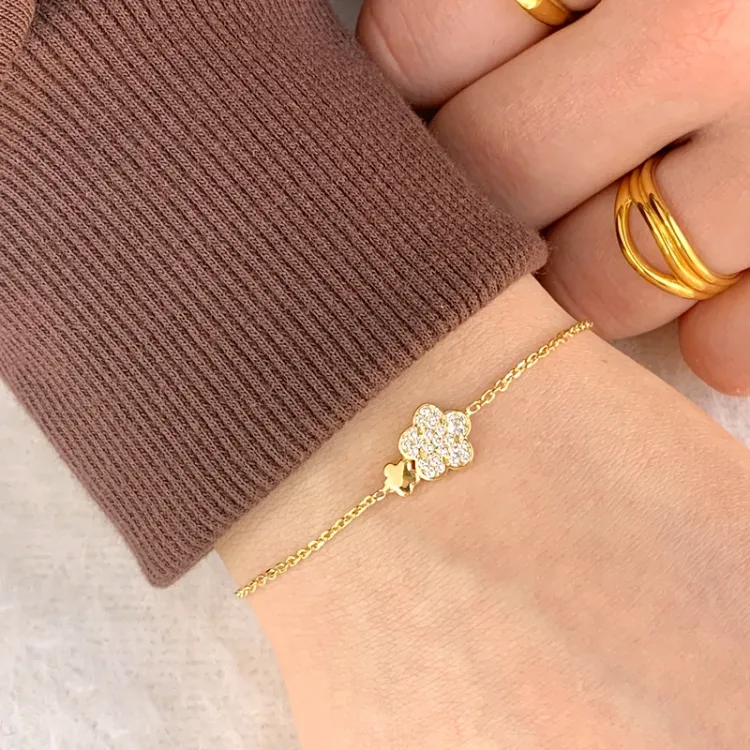 bloem armband in verguld sterlingzilver met hanger in verguld sterlingzilver