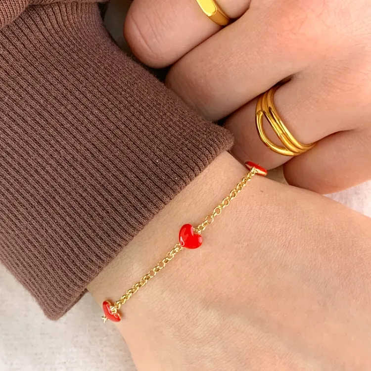 hart armband in verguld sterlingzilver met hanger in verguld sterlingzilver