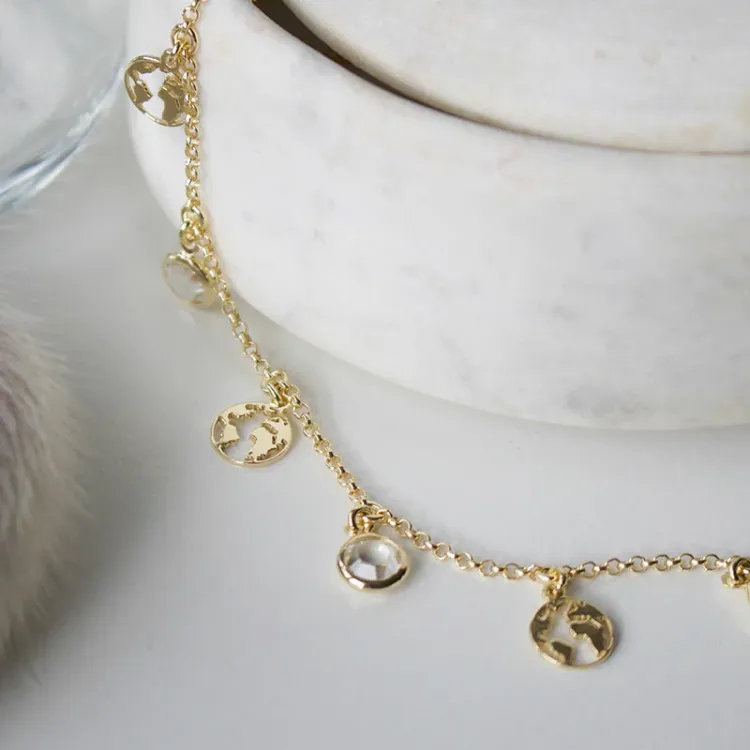 world ketting in verguld sterlingzilver met hanger in verguld sterlingzilver