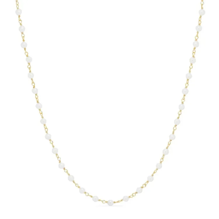 rond witte parel ketting in verguld sterlingzilver 40 cm plus 5 cm x 3,3 mm
