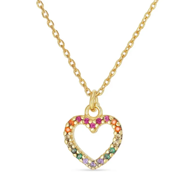 hart veelkleurig zirkoon ketting met hanger in verguld sterlingzilver