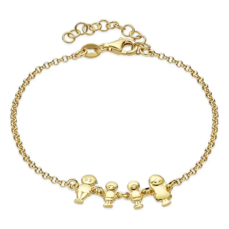 familie armband in verguld sterlingzilver met Vader - Zoon - Zoon - Moeder in verguld sterlingzilver