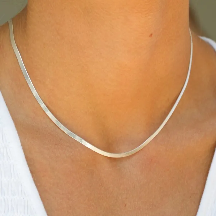 plat slangenketting in zilver 40 plus 5 cm x 